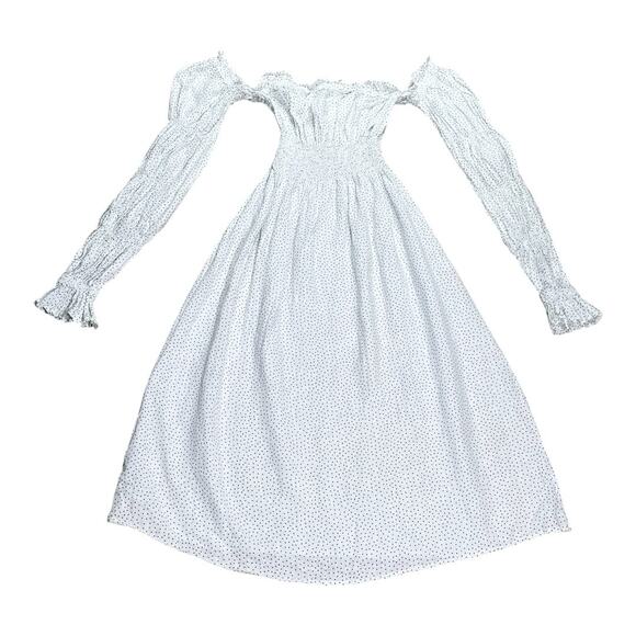 SOLD SOLD SOLD leeper Michelin Linen Swiss Dot Long Sleeve Midi Dress White - Picture 4 of 8